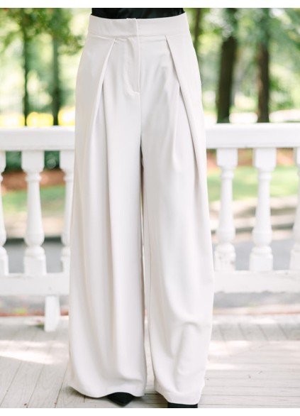 Cream White Wide Leg Trousers