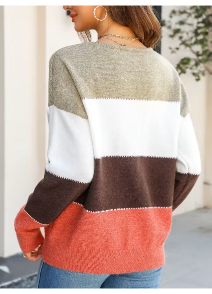 Crocheted color-blocked drop-sleeve sweater