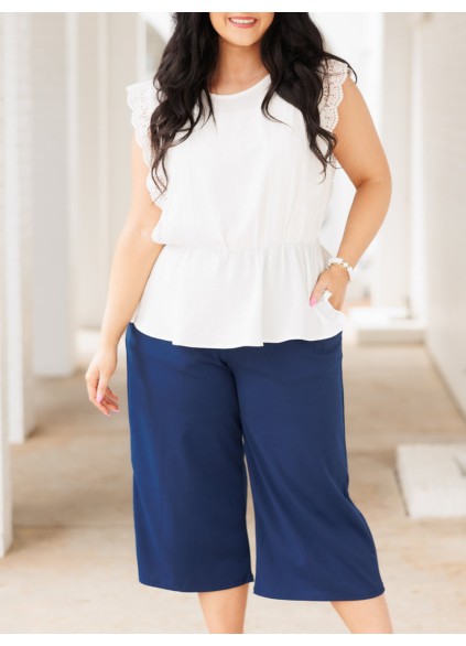 Dark blue loose cropped straight leg pants