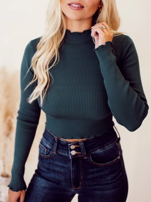 Dark green ruffled short top