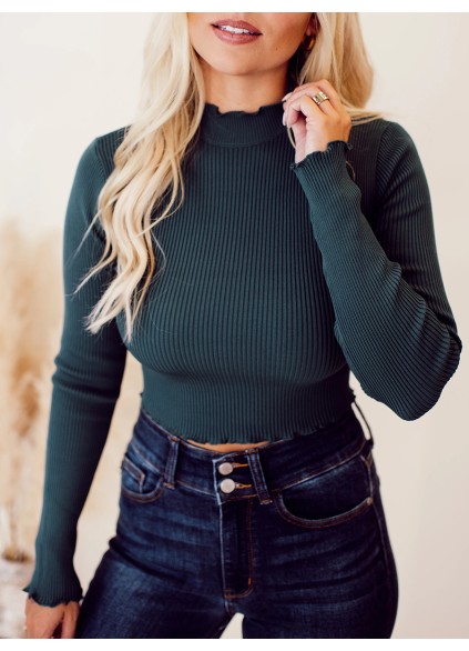 Dark green ruffled short top