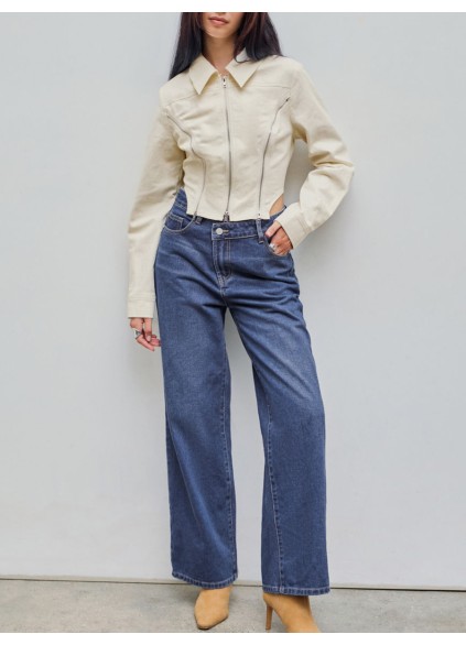 Denim High Waist Pocket Wide Leg Jeans