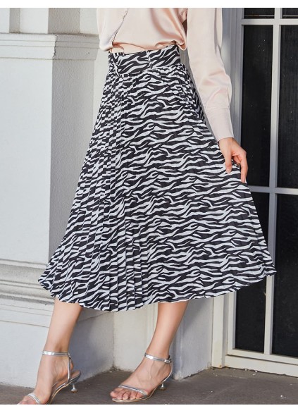 Double Take Animal Print Pleated Midi Skirt