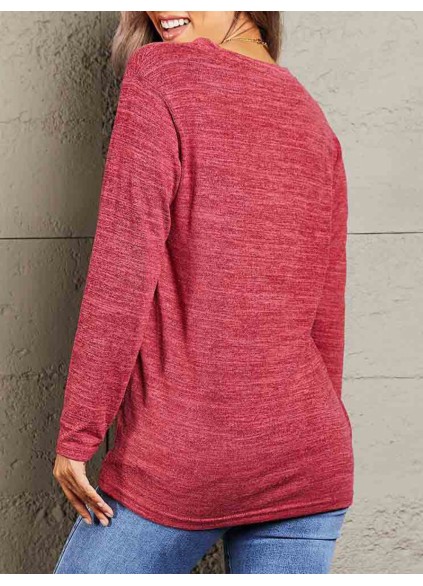 Buttoned Notched Neck Long Sleeve Top