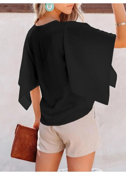 Elegant black loose V-neck shirt