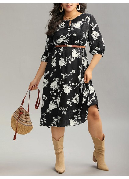 Elegant floral patchwork plus-size women's dress