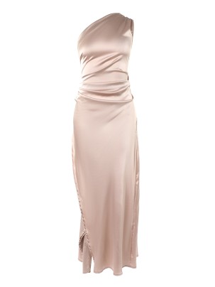 Elegant off-shoulder slit solid color dress