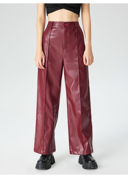 Faux Leather Solid High Waist Wide Leg Trousers