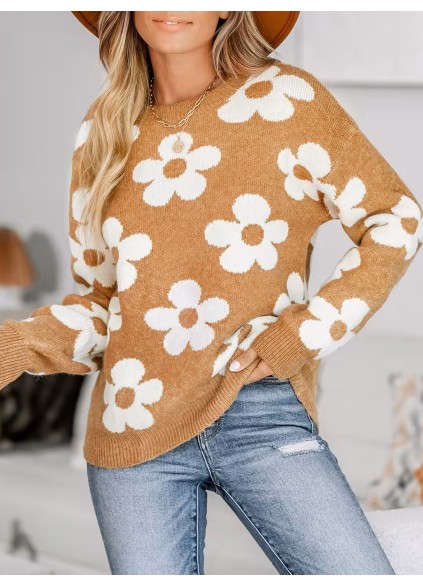 Floral drop sleeve sweater