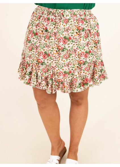 Floral Pattern Wooden Ear Edge Half Skirt