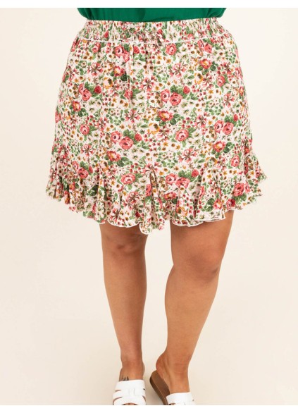 Floral Pattern Wooden Ear Edge Half Skirt