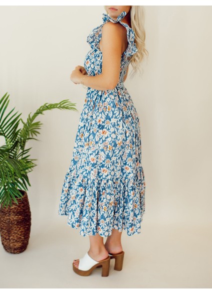 Floral pleated mid length dress