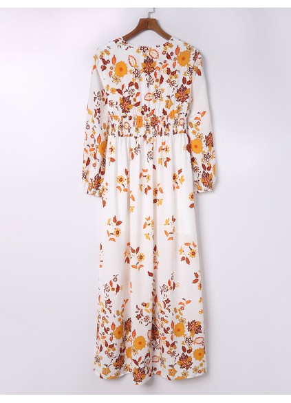 Floral V-Neck Long Sleeve Maxi Dress