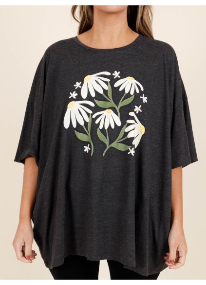 Flower and plant printed short sleeved T-shirt