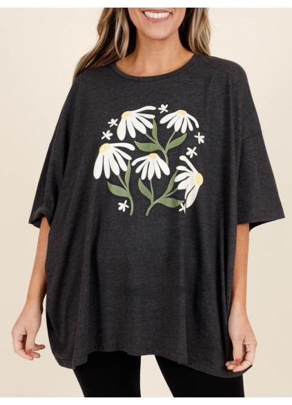 Flower and plant printed short sleeved T-shirt