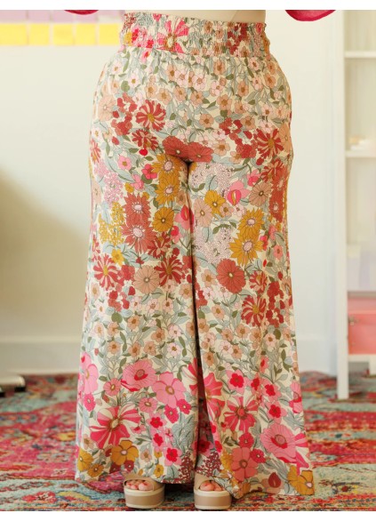 FLOWER PATTERN LOOSE WIDE LEG PANTS