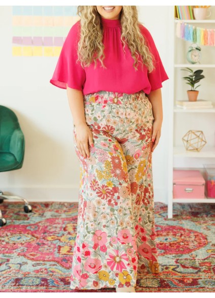 FLOWER PATTERN LOOSE WIDE LEG PANTS