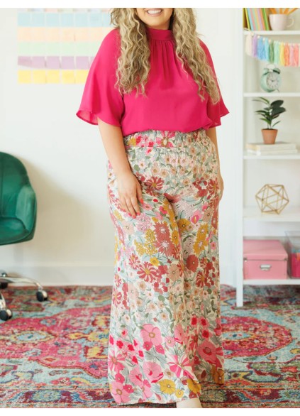 FLOWER PATTERN LOOSE WIDE LEG PANTS