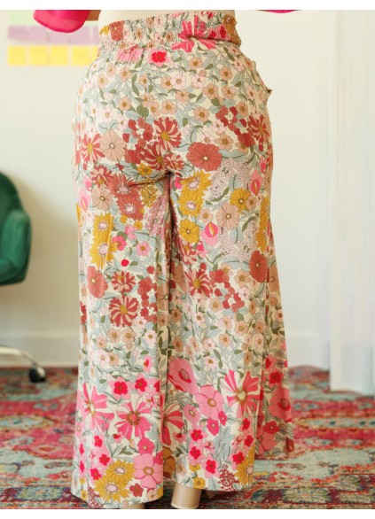 FLOWER PATTERN LOOSE WIDE LEG PANTS