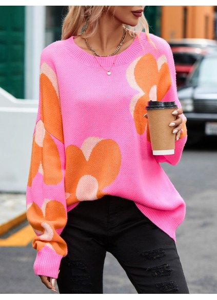 Flower Pattern Slouchy Sweater