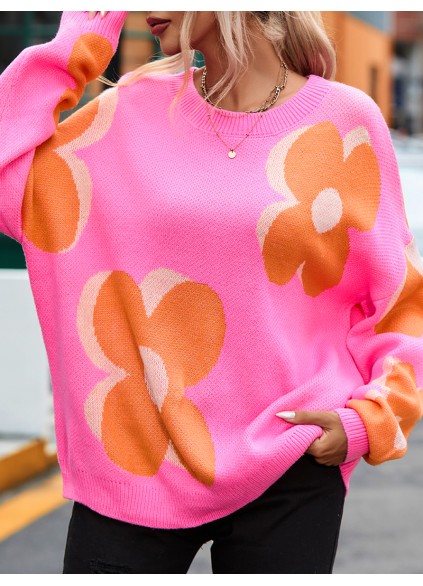 Flower Pattern Slouchy Sweater