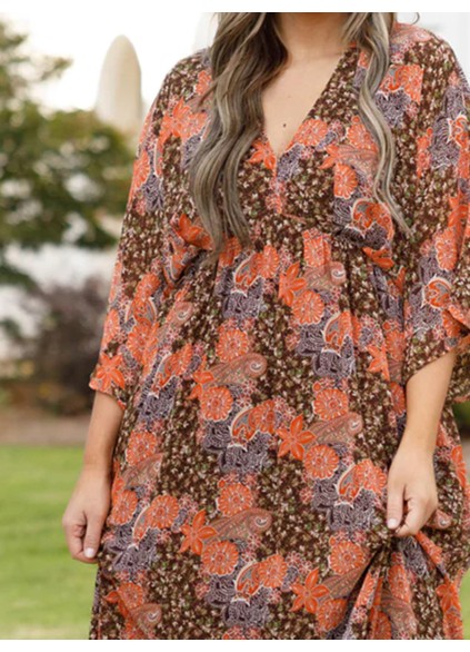 Fragmented floral pattern loose fitting long dress