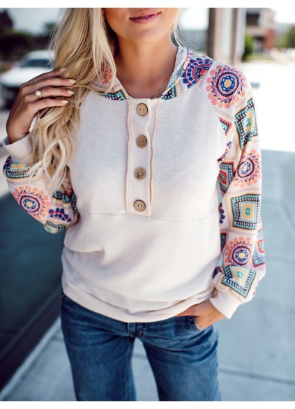 Women's pattern patchwork button up hoodie