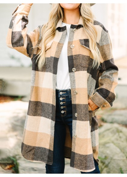 Camel Brown Plaid Shacket