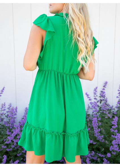 Green ruffled sleeve mini dress