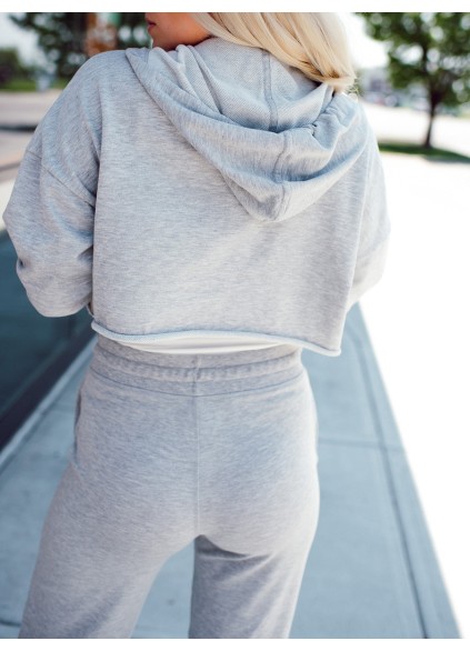 Grey Hooded Coat Pants Sports Set