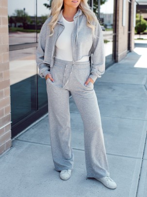 Grey Hooded Coat Pants Sports Set