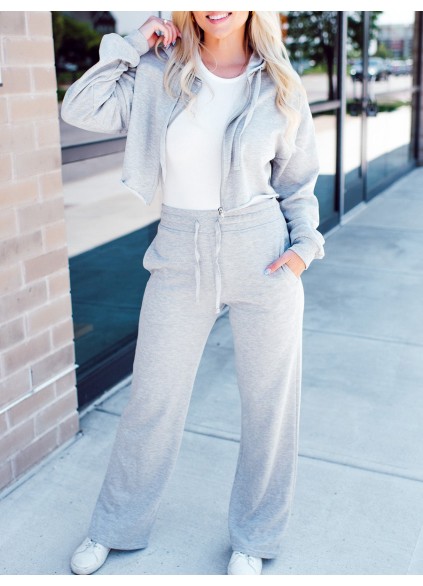 Grey Hooded Coat Pants Sports Set