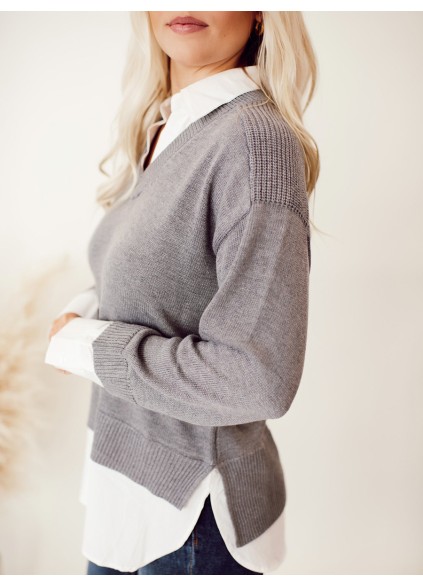 Grey patchwork white layered sweater