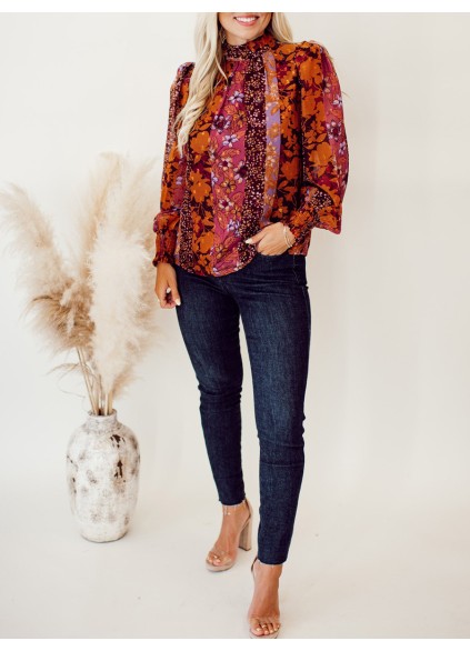 High neck autumn floral pattern shirt