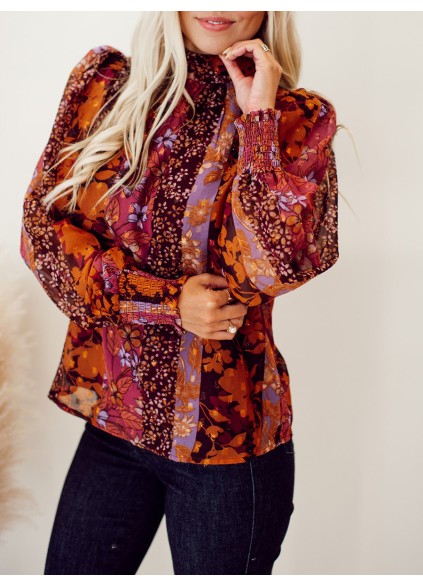 High neck autumn floral pattern shirt