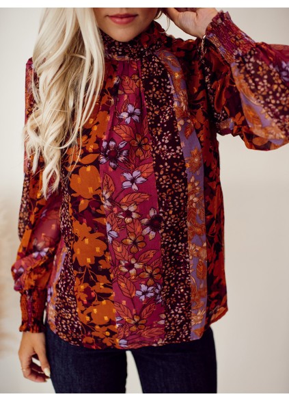 High neck autumn floral pattern shirt