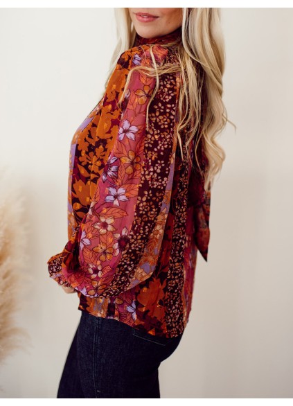 High neck autumn floral pattern shirt