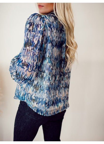 High neck blue abstract pattern shirt