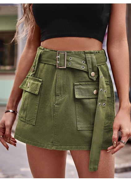 High Waist Denim Cargo Shorts