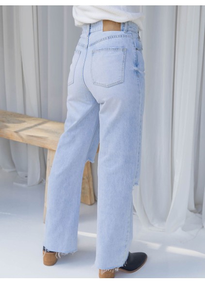 High Waist Wide Leg Open Front Jeans   Vintage Blue Wash