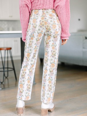 Ivory White Floral Pants