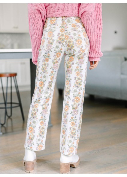 Ivory White Floral Pants