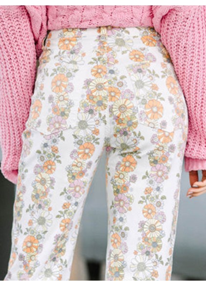 Ivory White Floral Pants