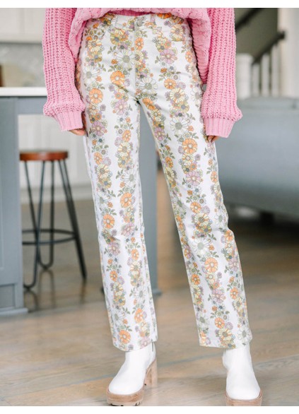 Ivory White Floral Pants