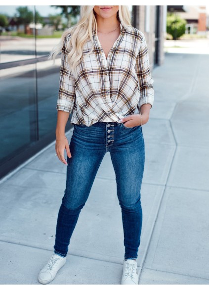 Women's checkered cross design shirt