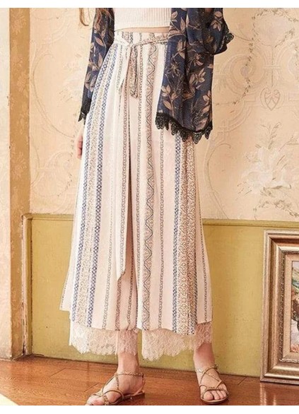 Lace casual wide leg pants