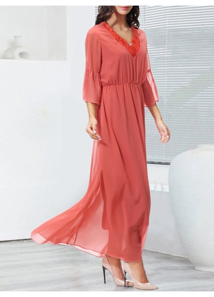 Lace patchwork chiffon elegant dress