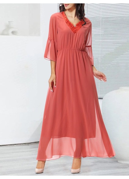 Lace patchwork chiffon elegant dress