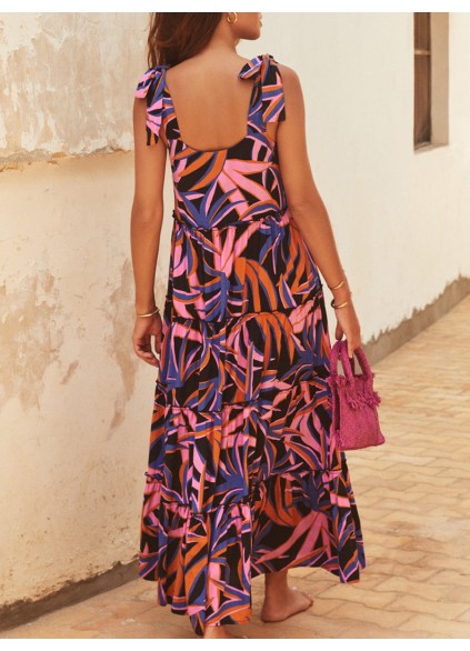 Ladies printed holiday dress with straps printed dress