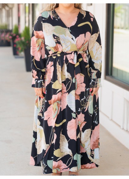 Large floral pattern printed loose fitting dress